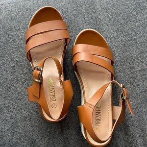 Brown and white sandals